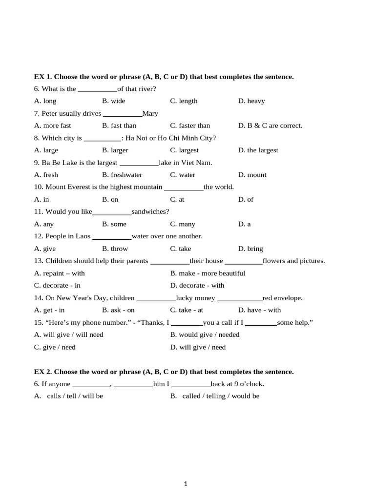 English Sentence Completion Exercises | PDF
