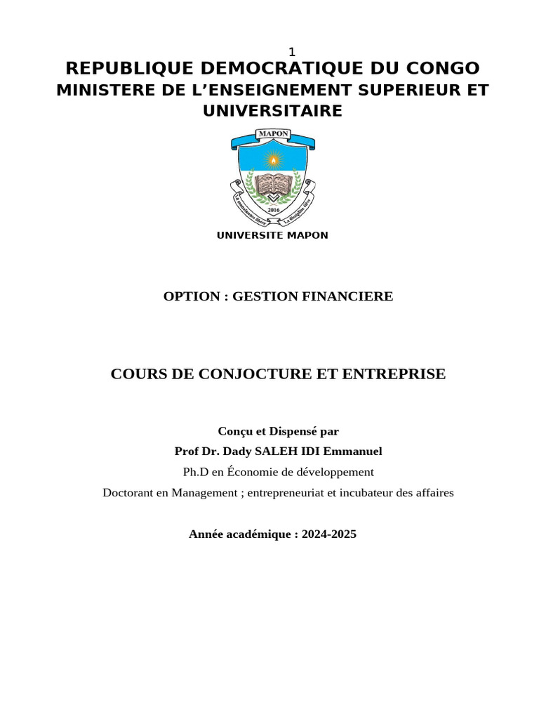 Conjoncture Économique en RDC : Cours 2024-2025 | PDF | Coût de la vie ...