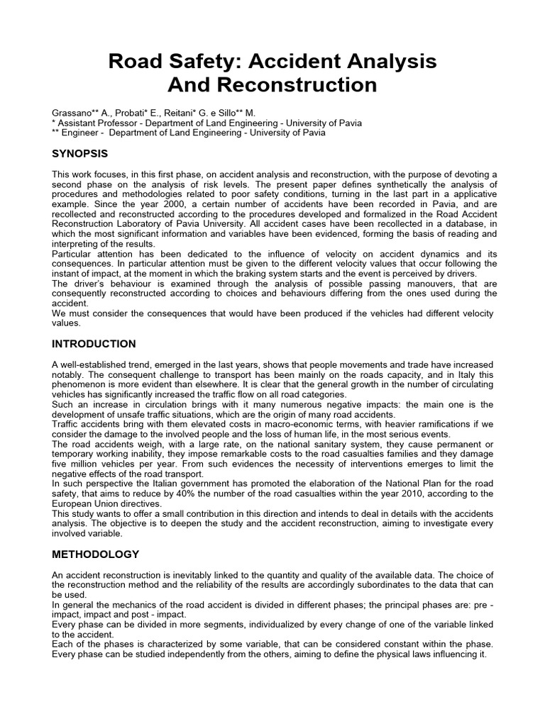 Road Accident Analysis and Reconstruction | PDF | Momentum | Traffic ...
