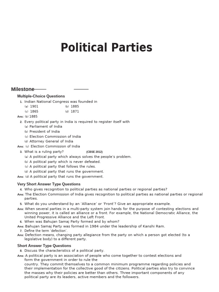 Overview of Political Parties in India | PDF | Political Parties ...