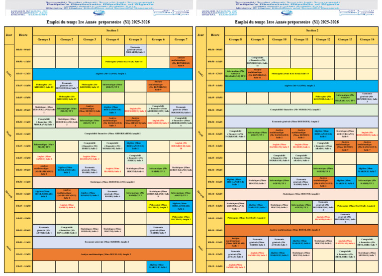 Emploi du temps 1re année préparatoire 2025-2026 | PDF | Science ...