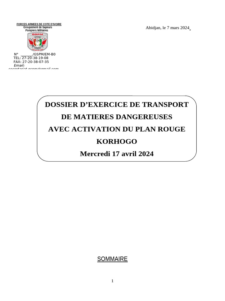 Exercice PLAN ROUGE à Korhogo 2024 | PDF | Défense civile | Gestion des ...