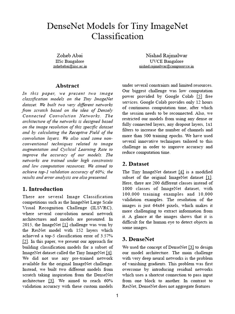 DenseNet Models for Tiny ImageNet Classification | PDF | Applied ...