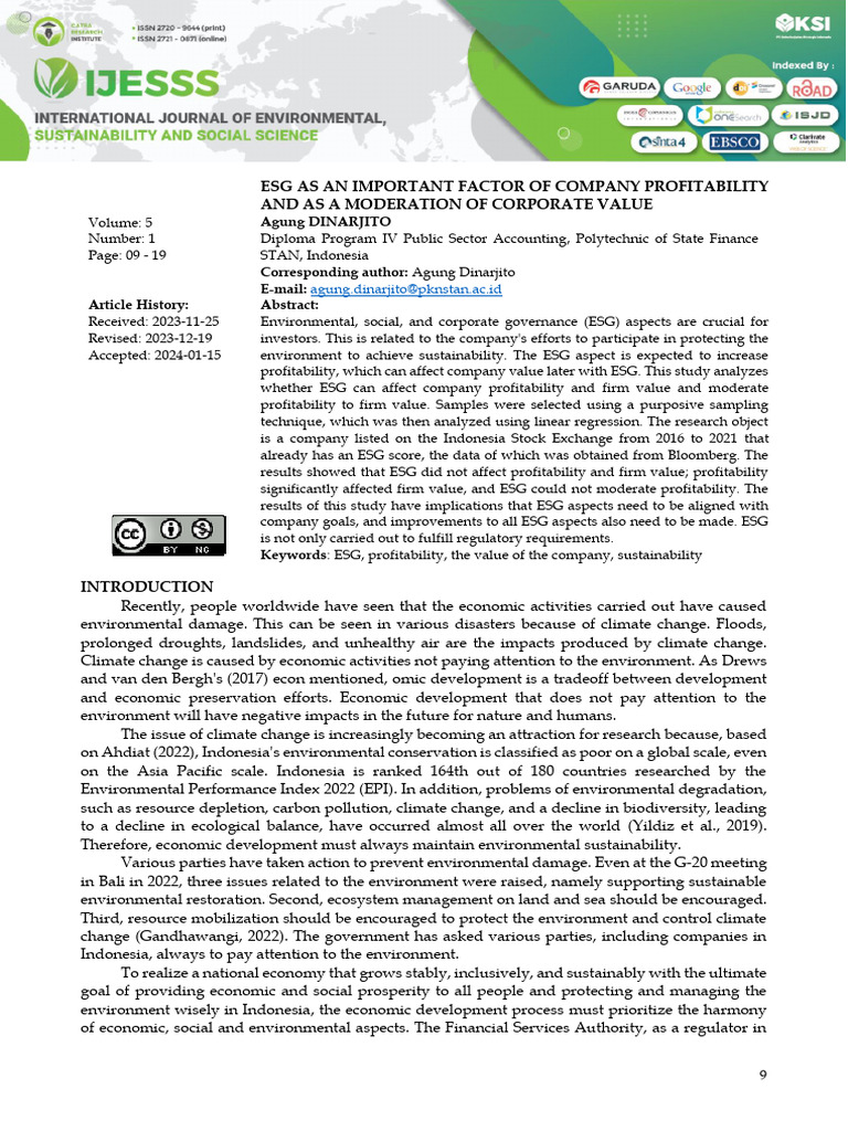 ESG's Impact on Profitability and Value | PDF | Sustainability | Economies