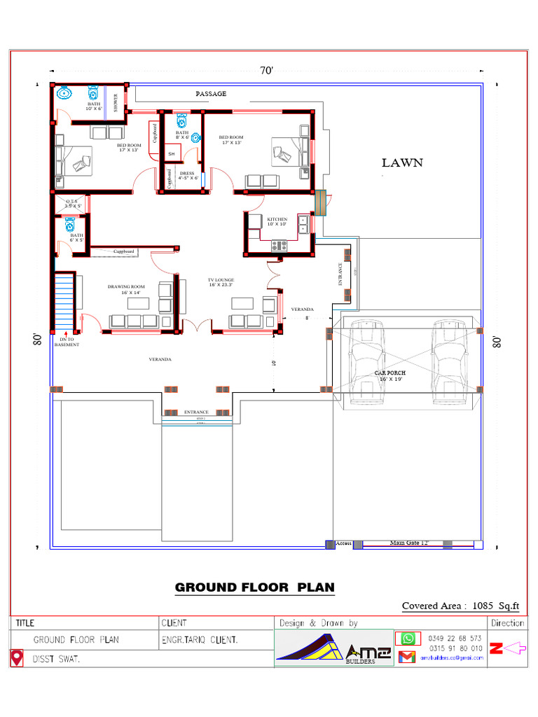 Ground Floor Plan Layout 1085 Sq.ft | PDF | Architectural Design ...