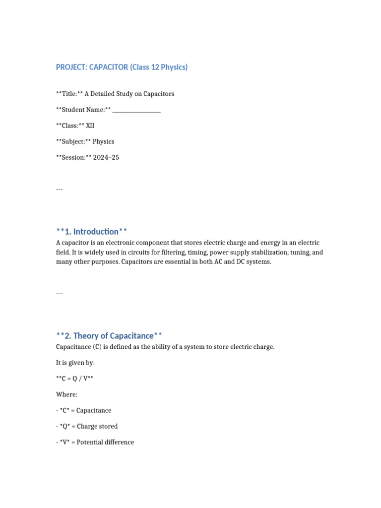 Capacitor Study Guide for Class 12 | PDF | Capacitor | Capacitance