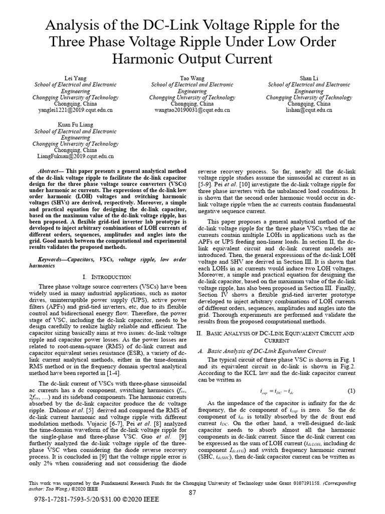 Analysis of The DC-Link Voltage Ripple For The Three Phase Voltage ...