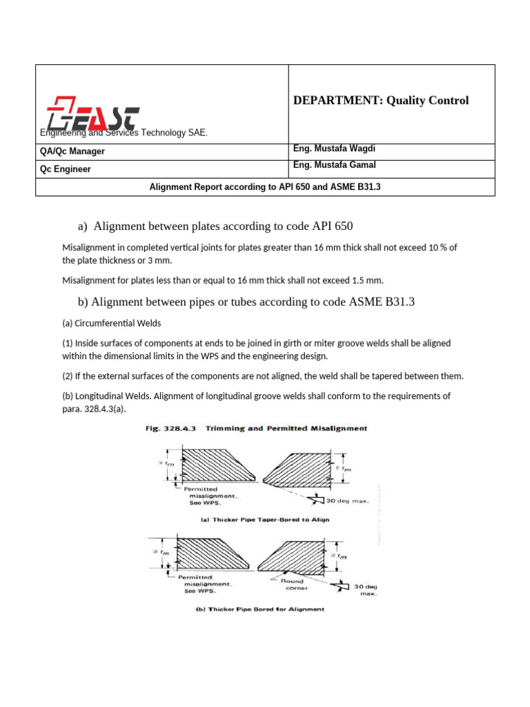 API 650 & ASME B31.3 Alignment Guidelines | PDF