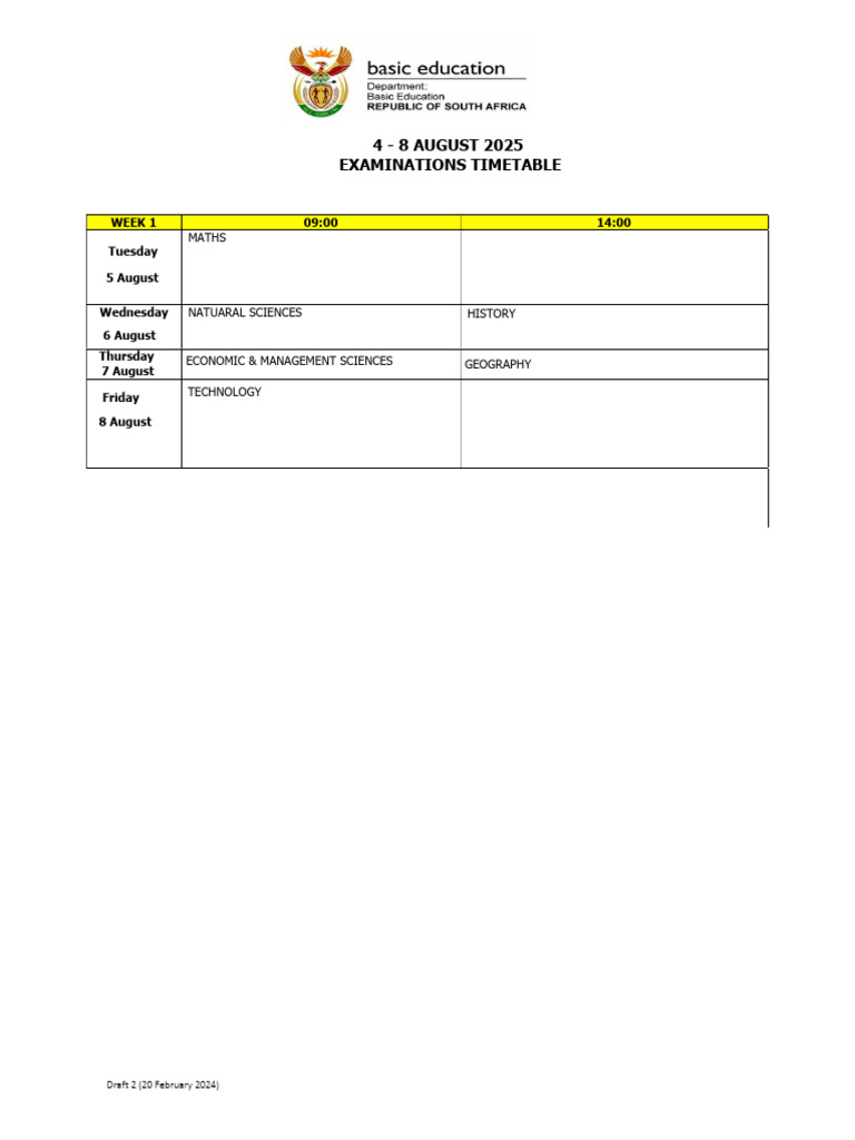 2025 AUGUST EXAM Timetable | PDF | South Africa | Languages Of Africa