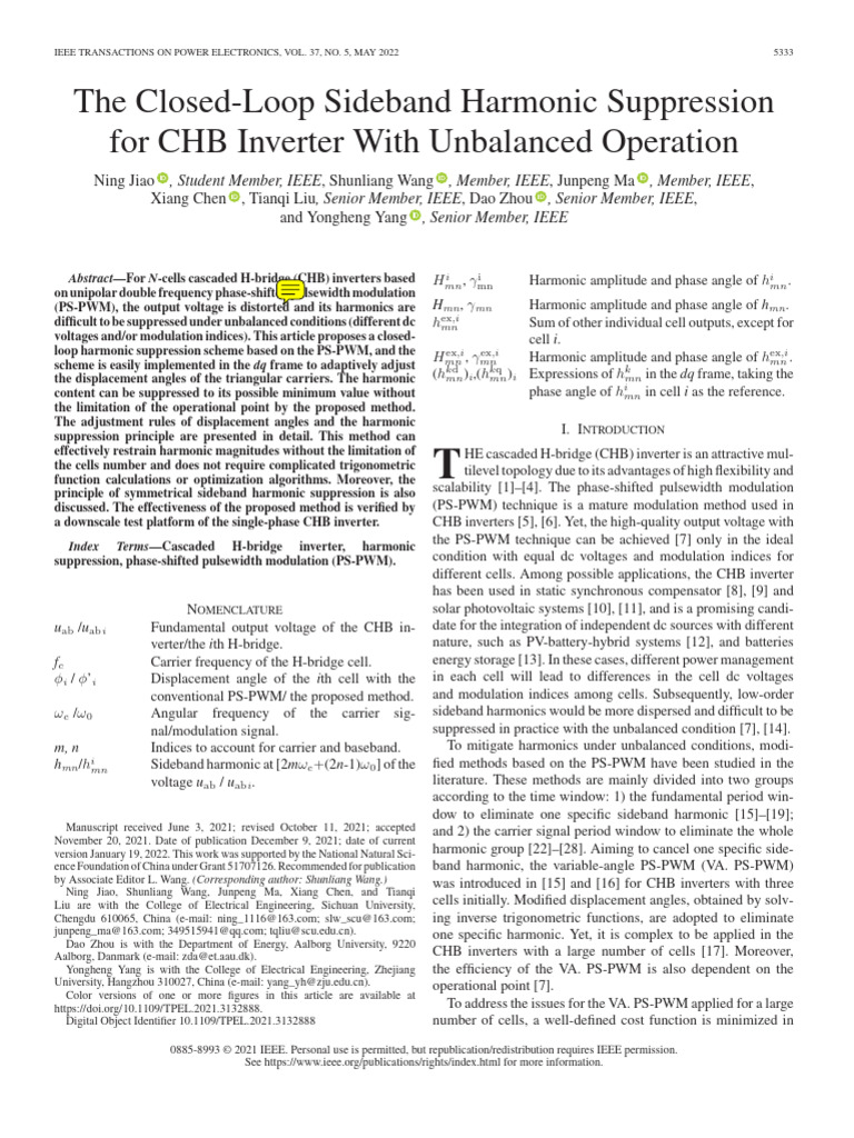Harmonic Suppression in CHB Inverters | PDF | Power Inverter ...