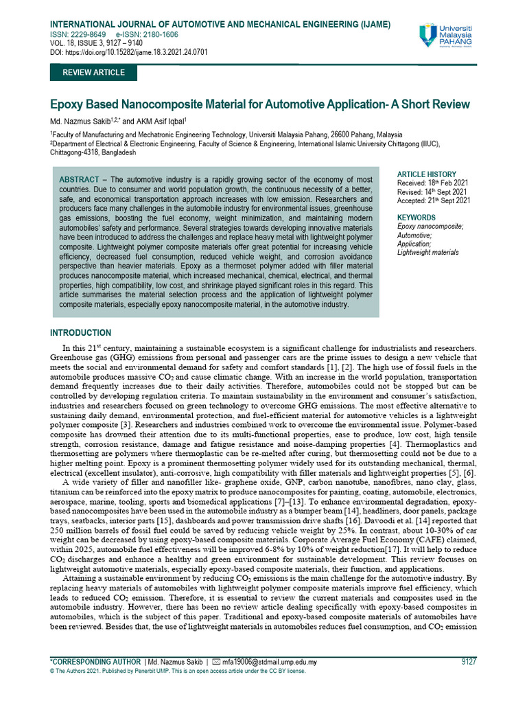 Epoxy Nanocomposites in Automotive Use | PDF | Nanocomposite ...