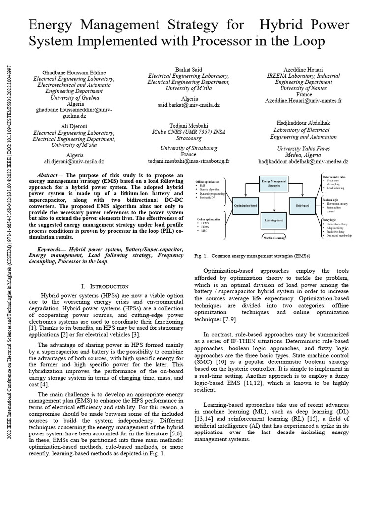 Energy Management for Hybrid Power Systems | PDF | Electrical ...