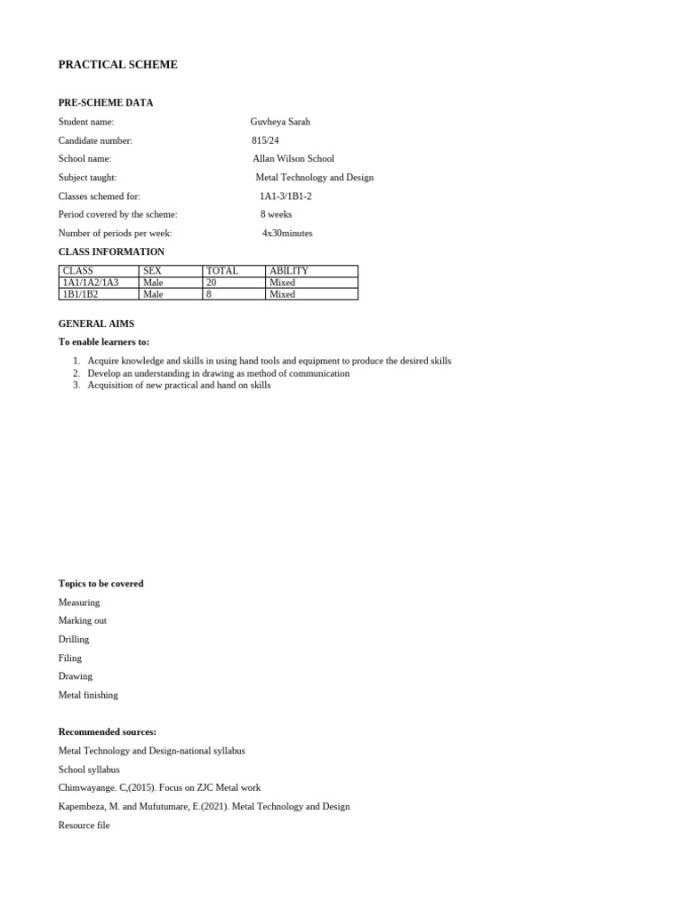Practical Scheme f1 Final | PDF | Tools | Drawing