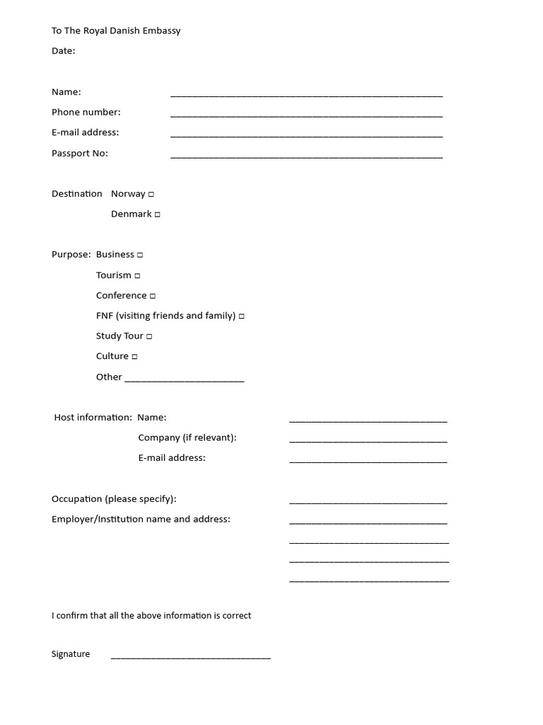 Royal Danish Embassy Visa Application Form | PDF