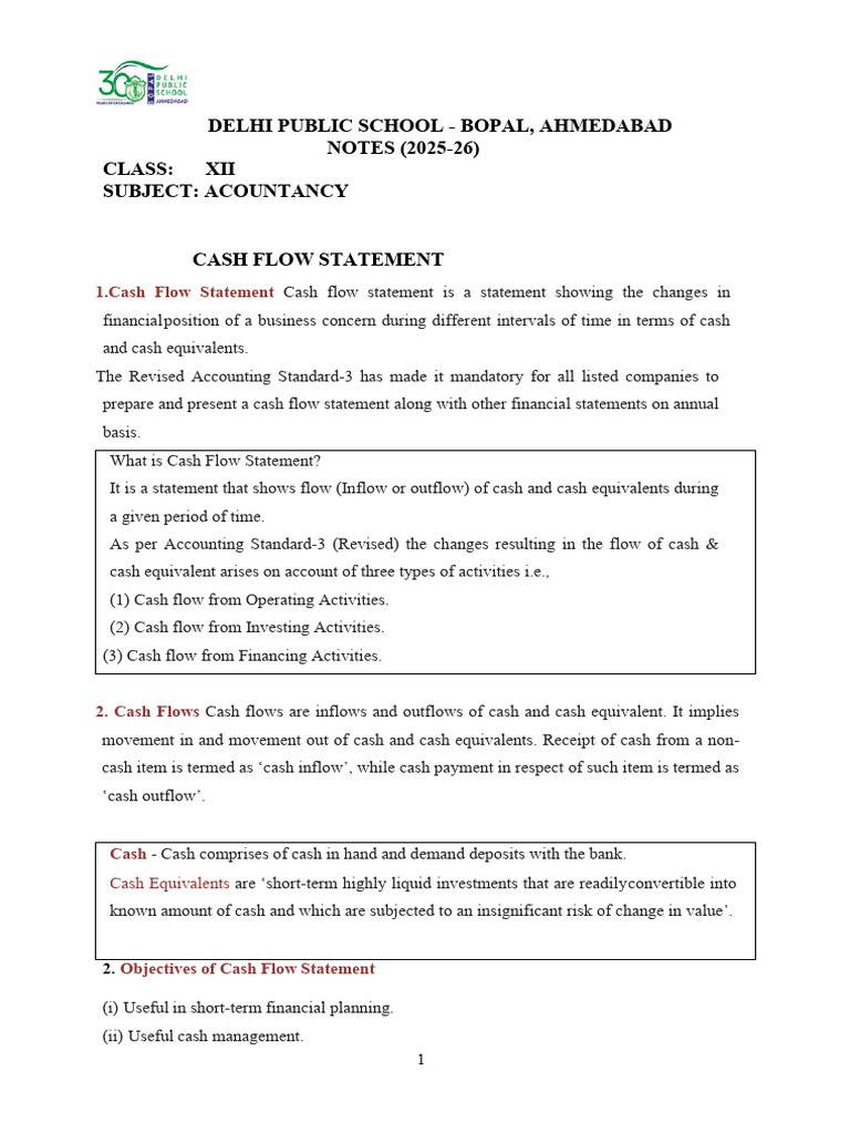 Cash Flow Statement Guide for XII Class | PDF | Cash Flow Statement | Cash