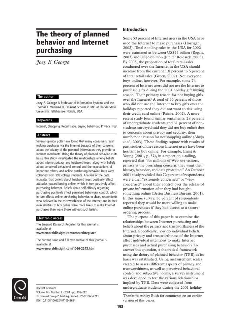 The Theory of Planned Behavior and Internet Purcha | PDF | Privacy ...