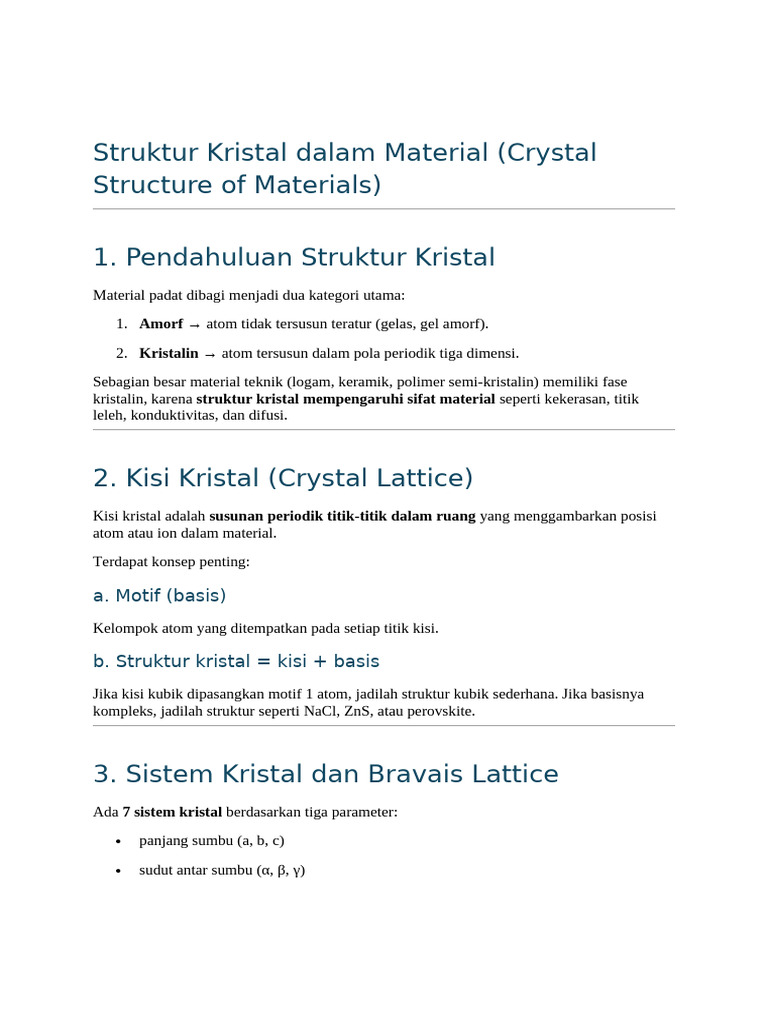 Struktur Kristal Material dan Aplikasinya | PDF