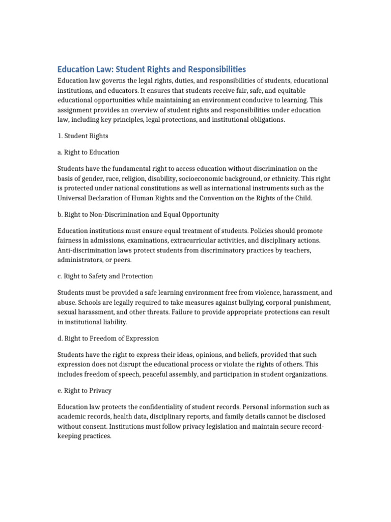 Student Rights & Responsibilities in Education | PDF | Discrimination ...