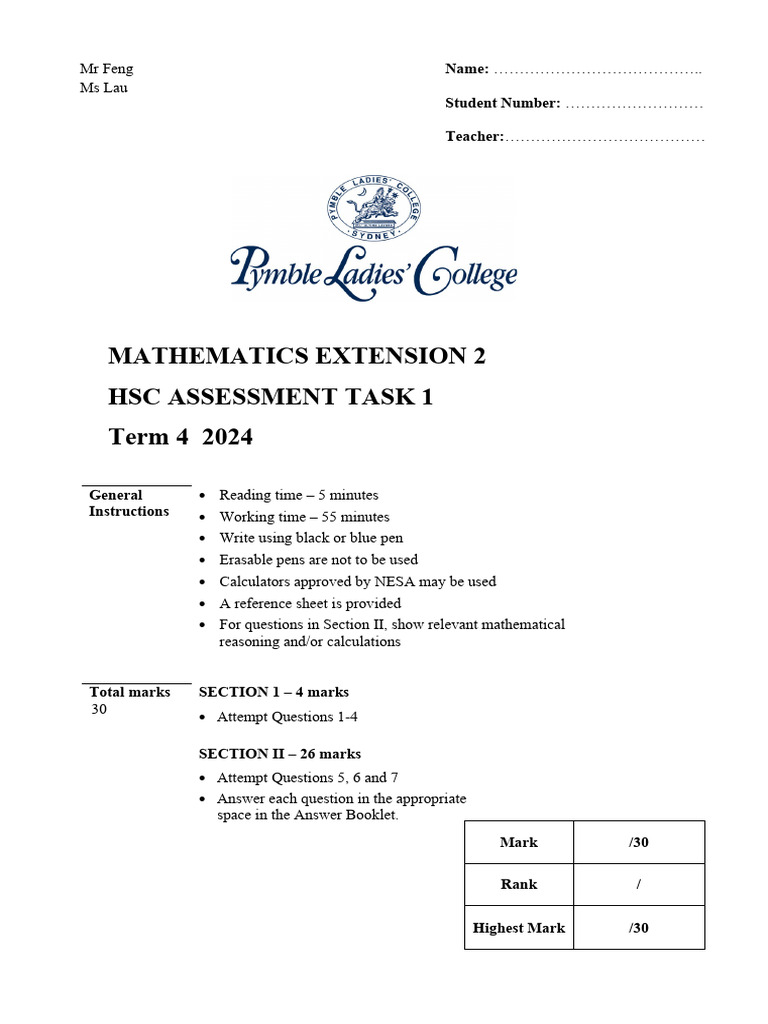 12 Ext 2 AT1 Question Booklet 2024 - 2025 FINAL v2 | PDF | Elementary ...