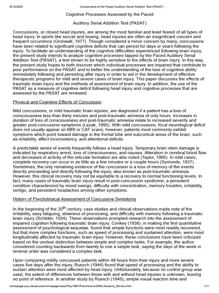 Components of The Paced Auditory Serial Addition Test (PASAT) | PDF ...
