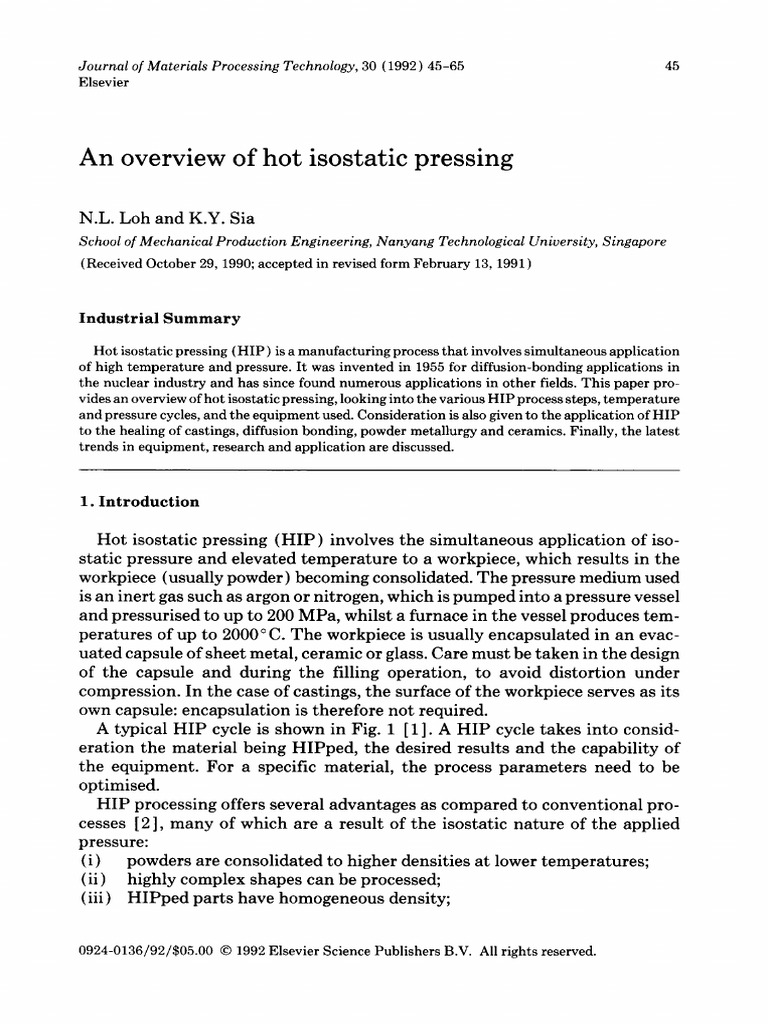 Overview of Hot Isostatic Pressing | PDF | Sintering | Industrial Processes