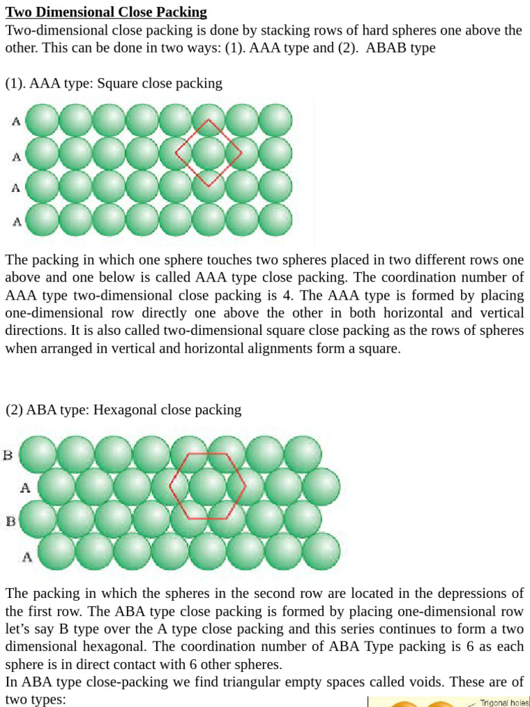 Two-Dimensional Close Packing Explained | PDF | Ion | Crystal Structure
