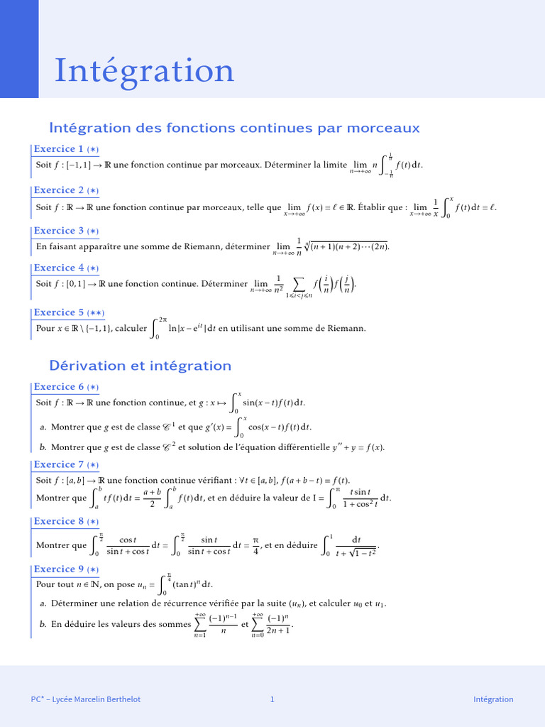 Intégration des fonctions continues par morceaux | PDF | Limite ...