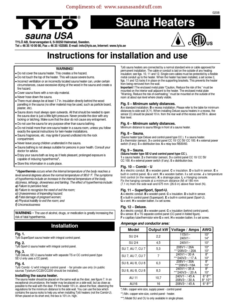 Tylo Sauna Heater Installation | PDF | Hvac | Humidity