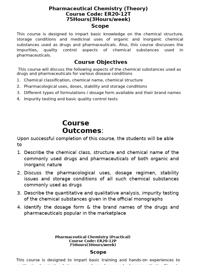 Pharmaceutical Chemistry Course Overview | PDF | Chemical Substances ...