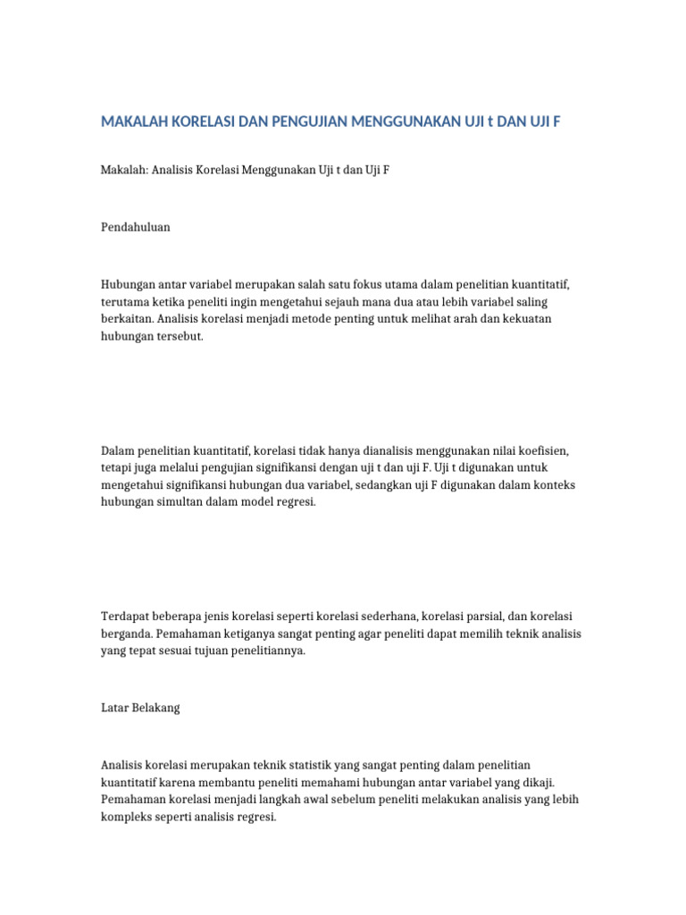 Analisis Korelasi: Uji t dan Uji F | PDF