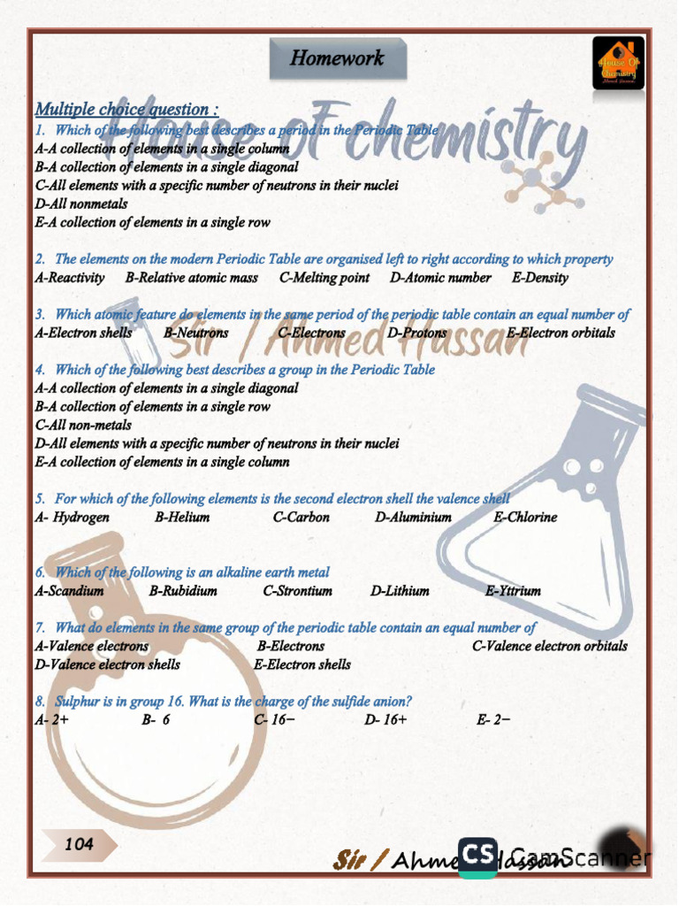 Periodic Table Multiple Choice Questions | PDF | Periodic Table ...
