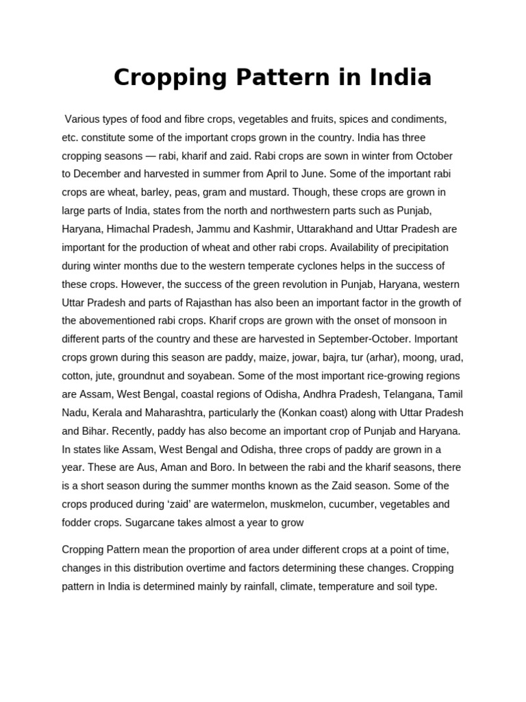 Cropping Patterns and Seasons in India | PDF | Agriculture | Irrigation