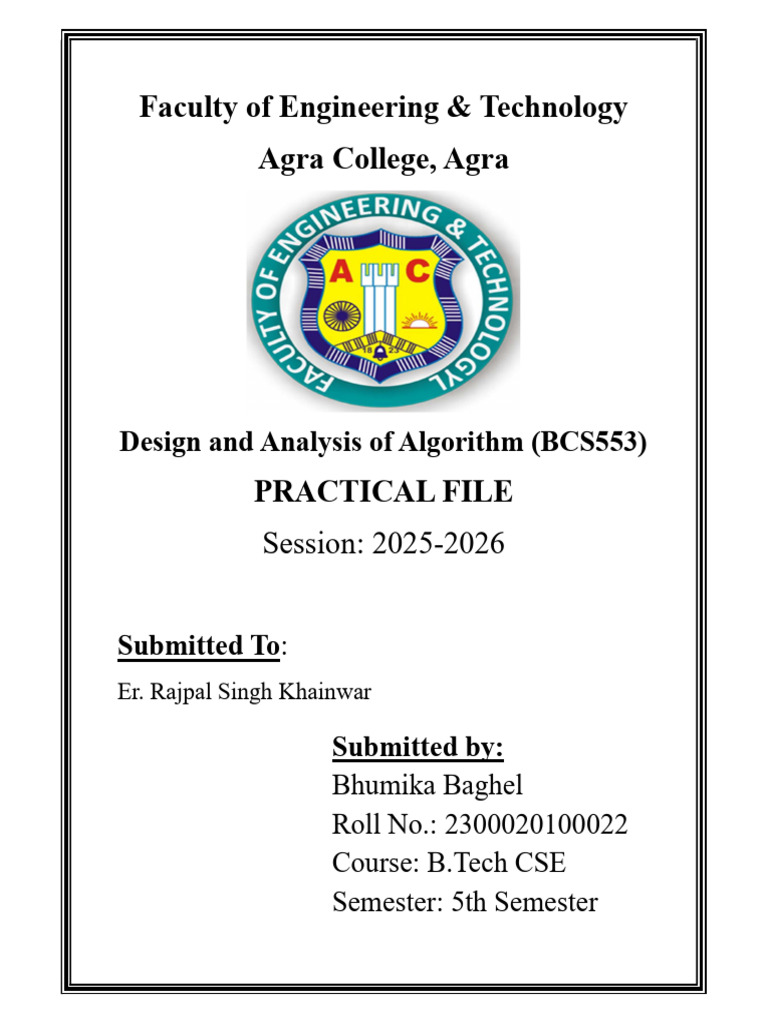 B.Tech CSE Algorithm Practical File | PDF