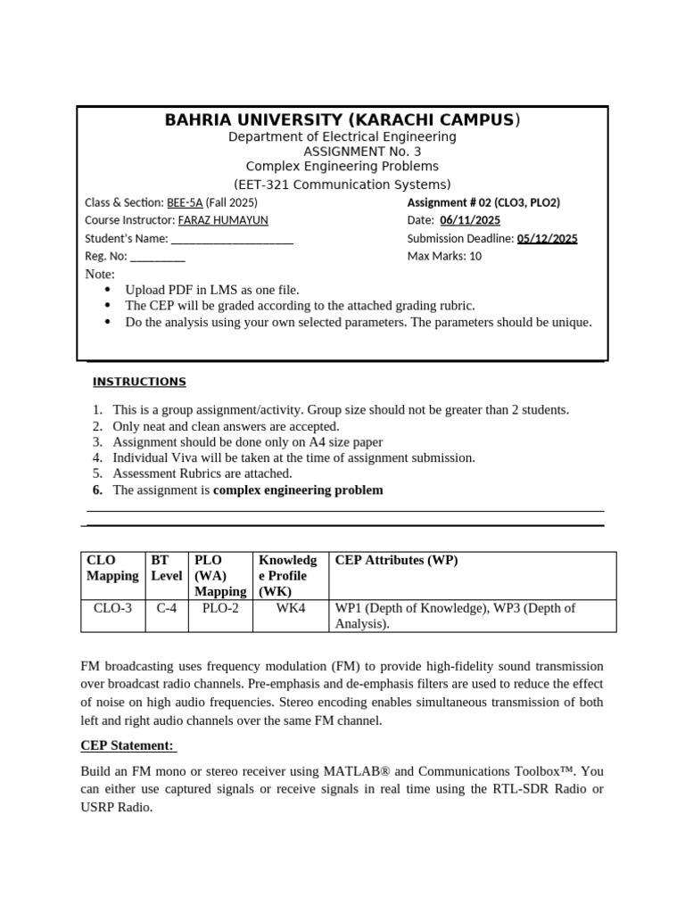 FM Receiver Project Assignment Guide | PDF | Frequency Modulation | Radio