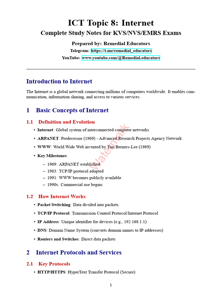 Internet Study Notes for KVS/NVS Exams | PDF | World Wide Web ...