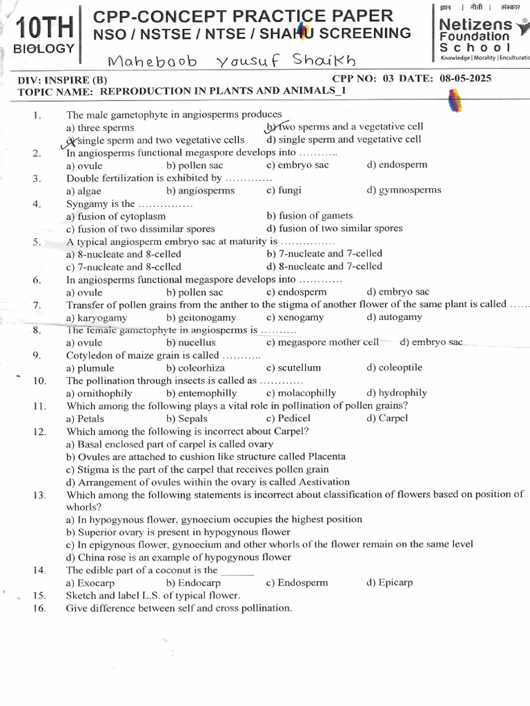Biology CPP 03 | PDF