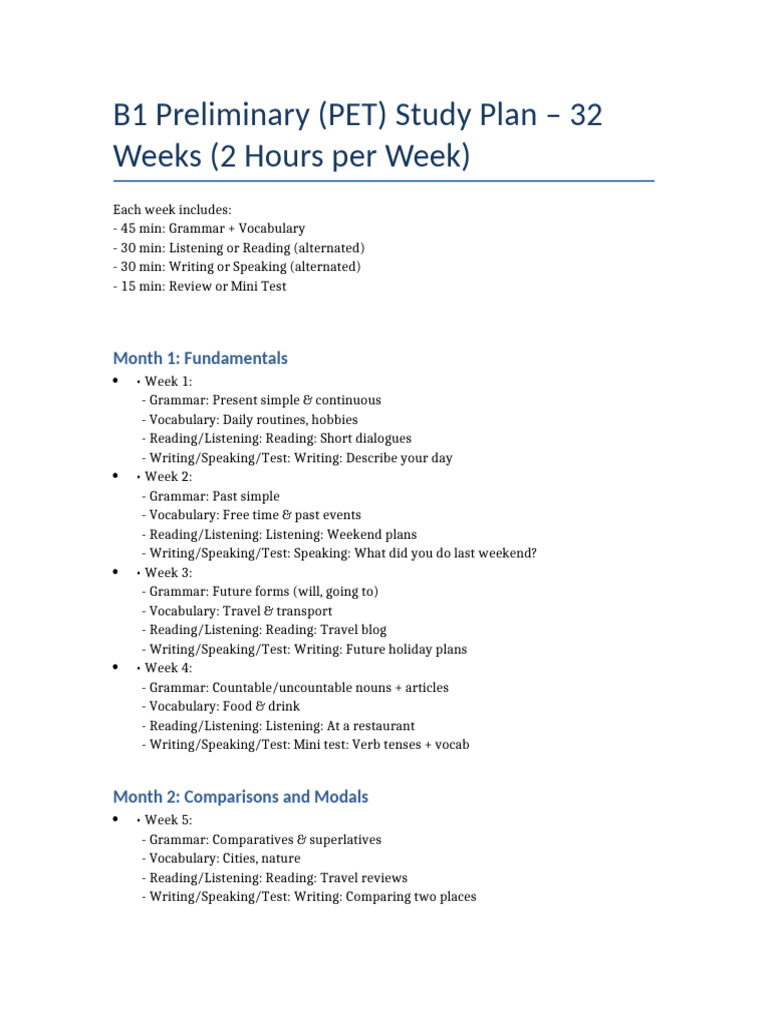 B1 Preliminary English Study Plan | PDF | Vocabulary | Semantic Units