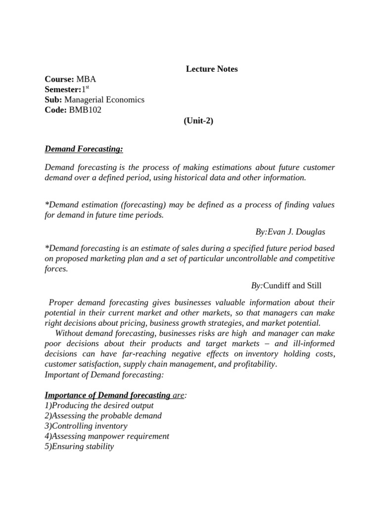 ME Notes Unit-2 (Demand Forecasting) (4) | PDF | Demand | Regression ...