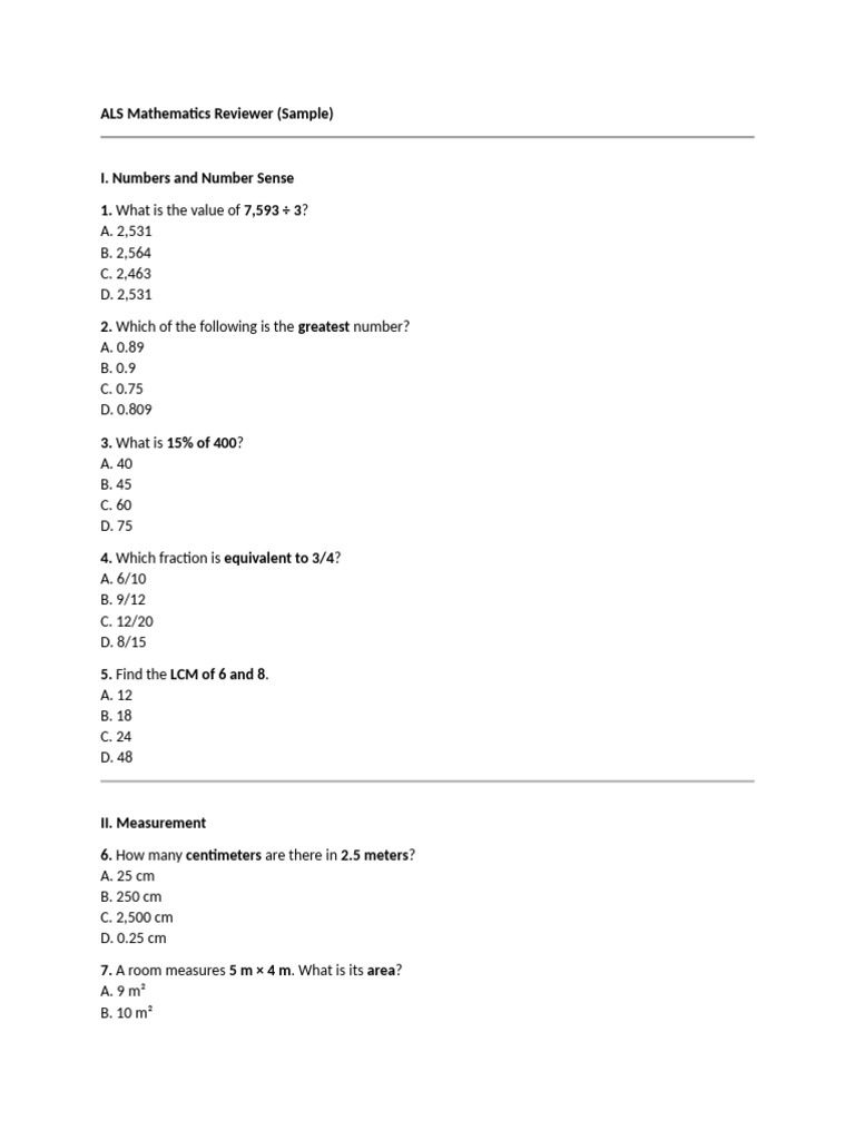 ALS Math Review Questions and Answers | PDF | Shape | Geometry