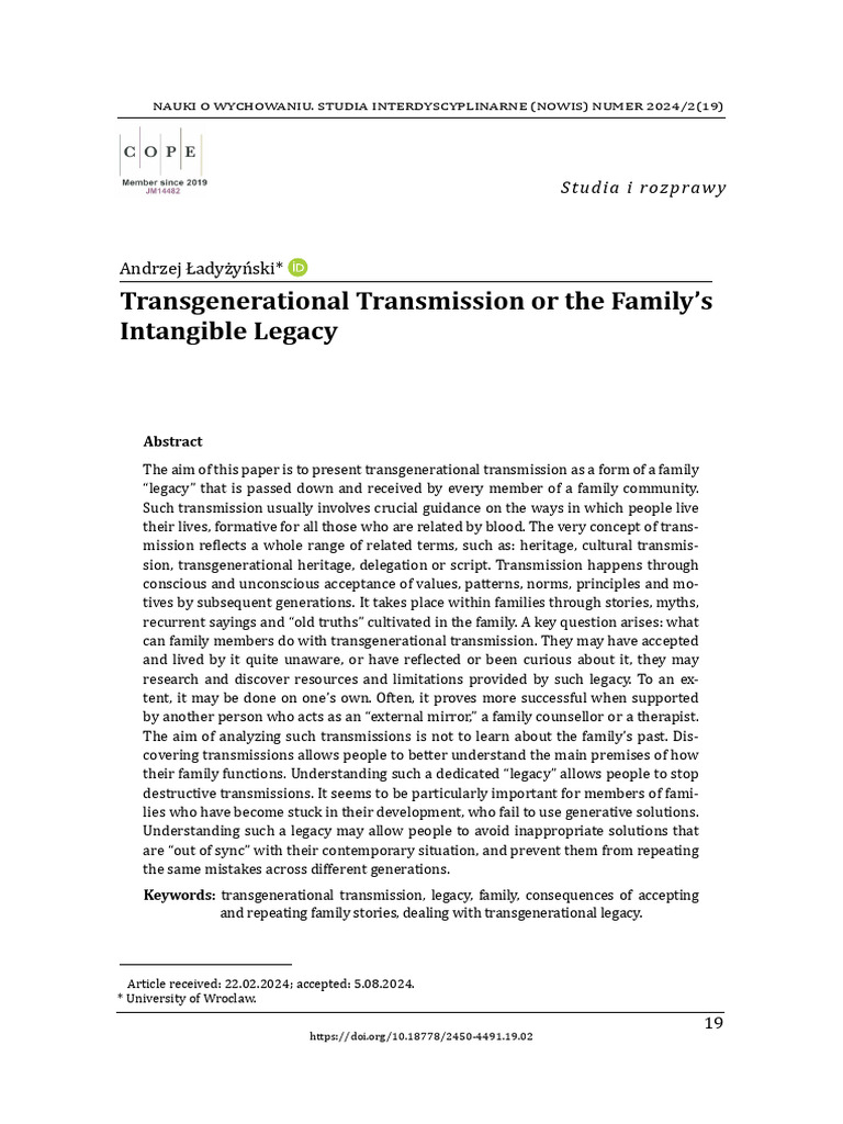 Transgenerational Transmission or The Family's | PDF