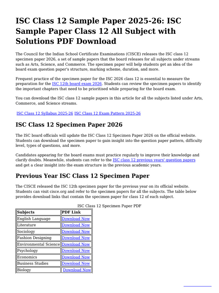 ISC Class 12 Sample Papers 2025-26 PDF | PDF | Science