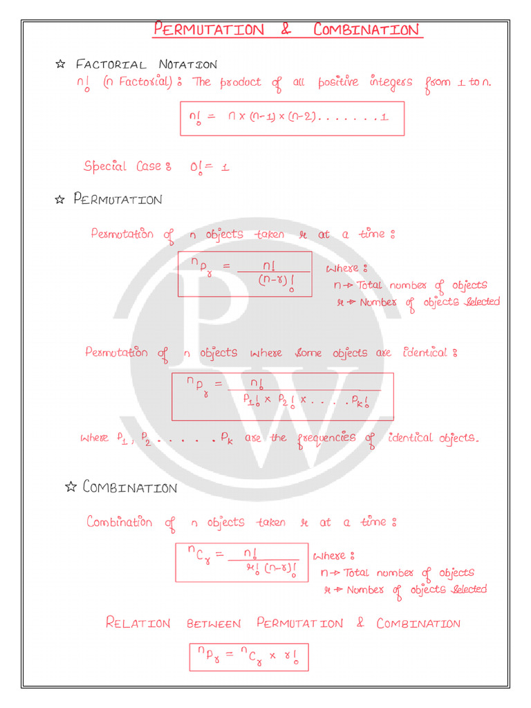 Permutations and Combinations - Handwritten Notes | PDF