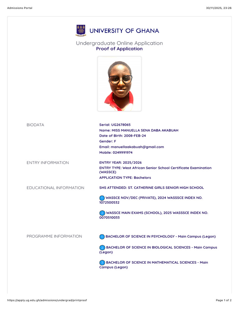 UG Admissions Proof for 2025/2026 | PDF
