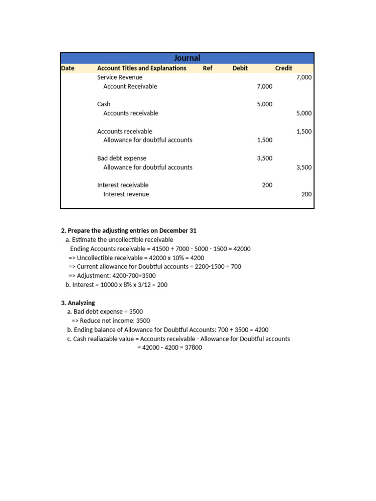 Journal Entries for Service Revenue and Adjustments | PDF