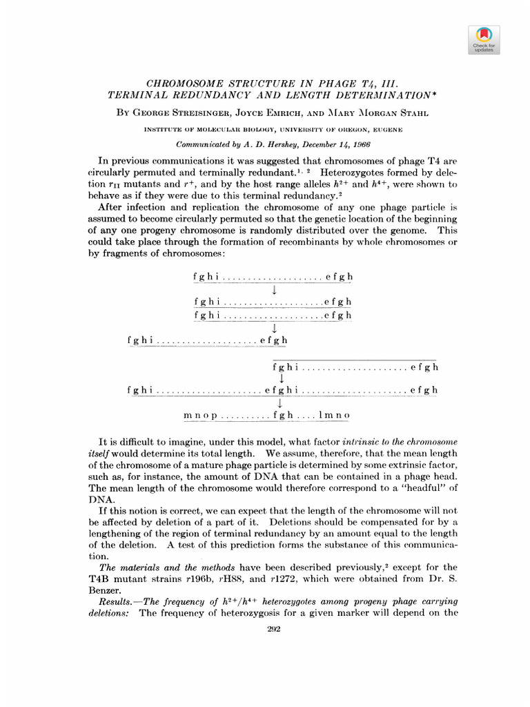 Streisinger Et Al 1967 Chromosome Structure in Phage t4 III Terminal ...