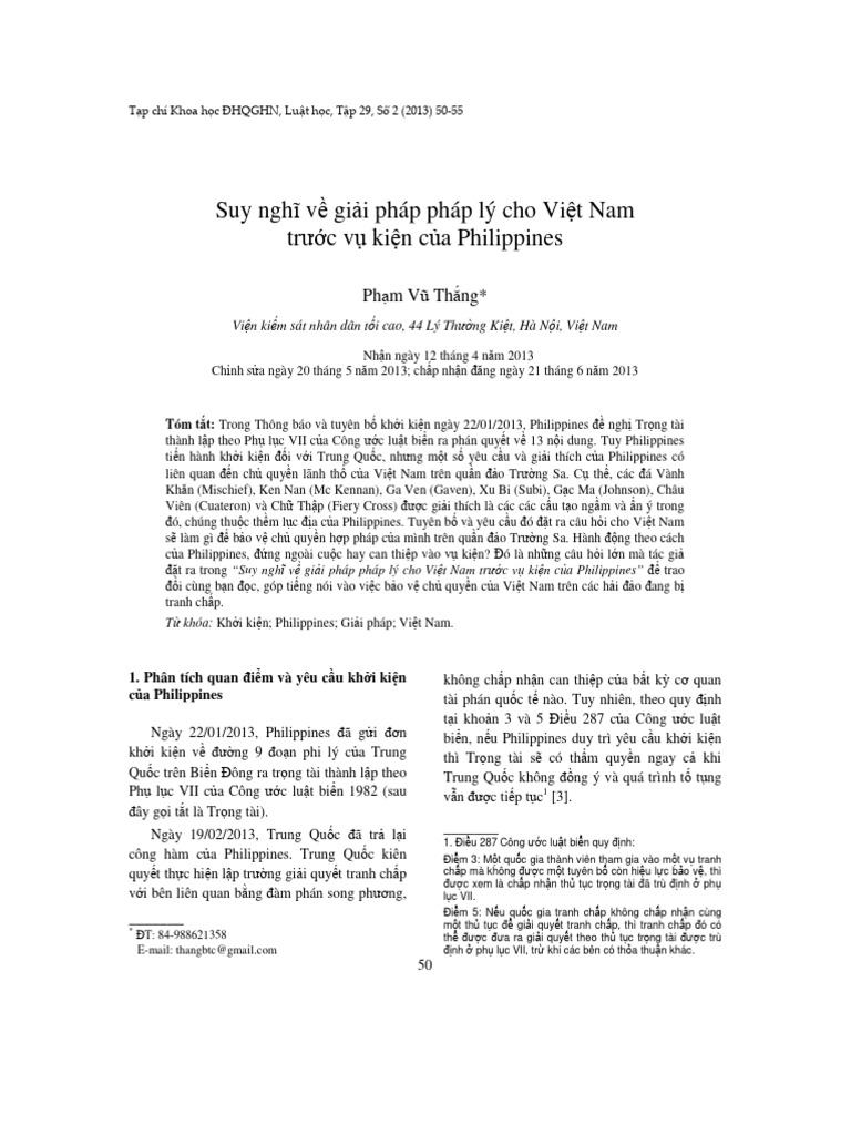 Suy NGH V Gi I Pháp Pháp Lý Cho Vi T Nam TR CV Ki NC A Philippines | PDF