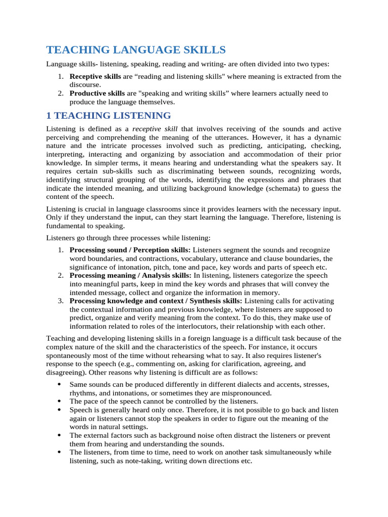 Effective Strategies for Teaching Listening Skills | PDF | Reading ...