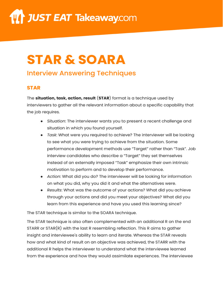 STAR & SOARA Interview Techniques | PDF | Cognitive Psychology | Social ...