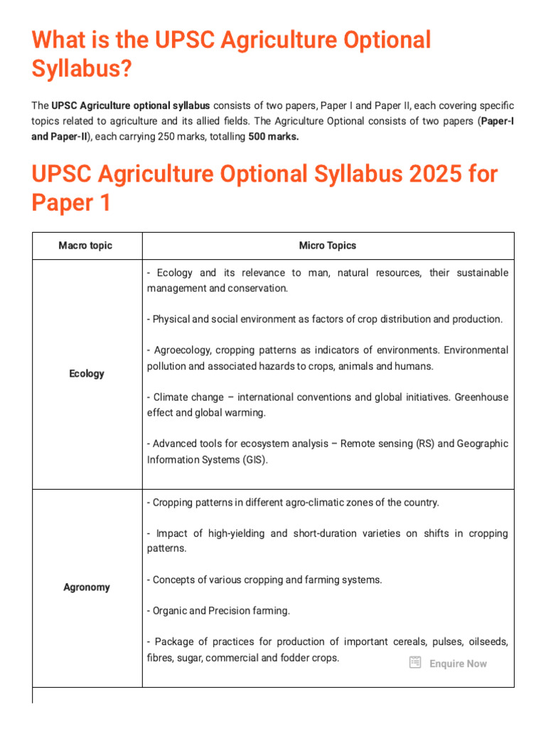 UPSC Agriculture Optional Syllabus 2025 | PDF | Plant Breeding ...