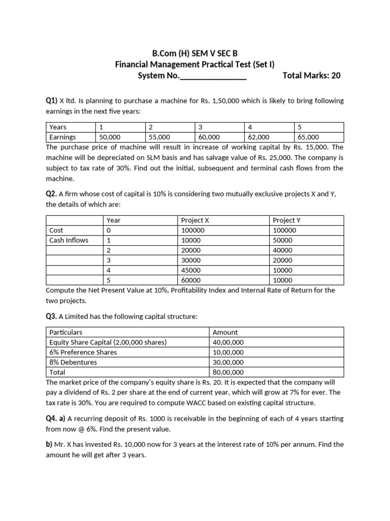 FM Questions Practical Sec b 2023 | PDF | Cost Of Capital | Net Present ...